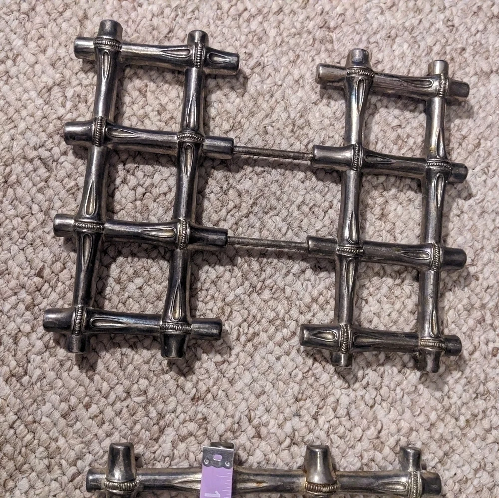 Vintage bamboo inspired expanding trivets, silver toned